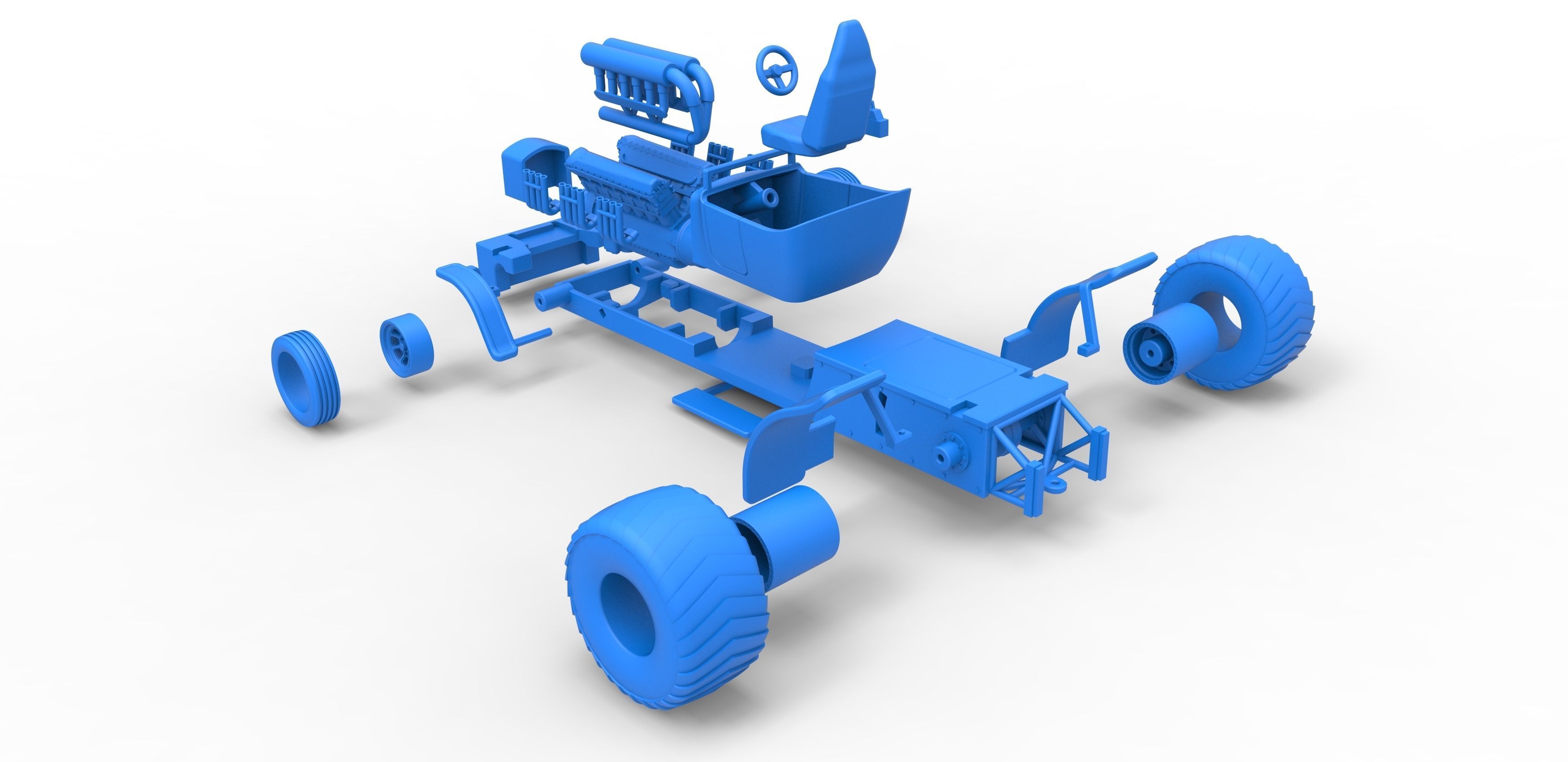 Pulling truck 2wd Hot rod with V12 Scale 1 to 25 3D print model_34