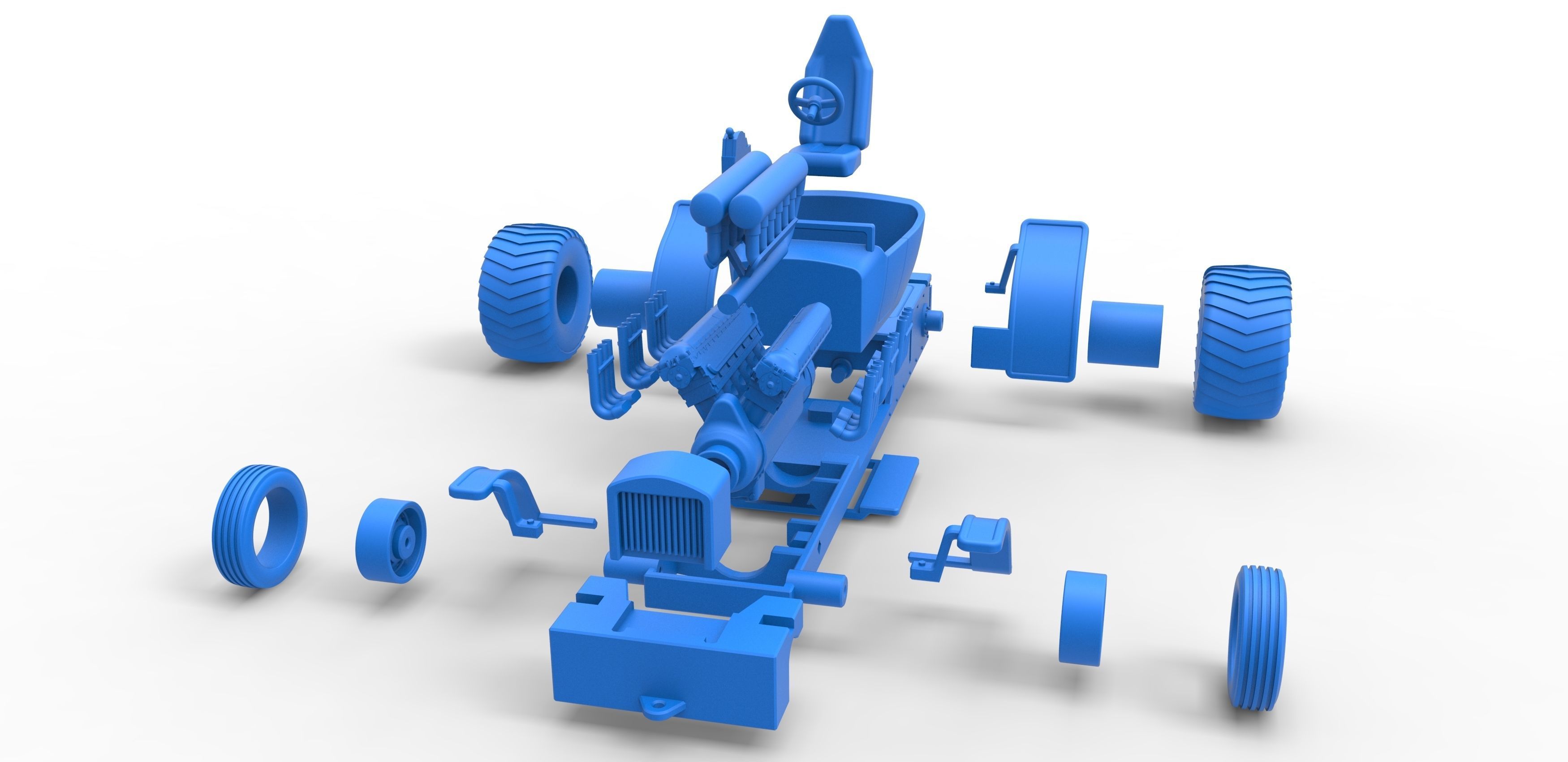 Pulling truck 2wd Hot rod with V12 Scale 1 to 25 3D print model_31