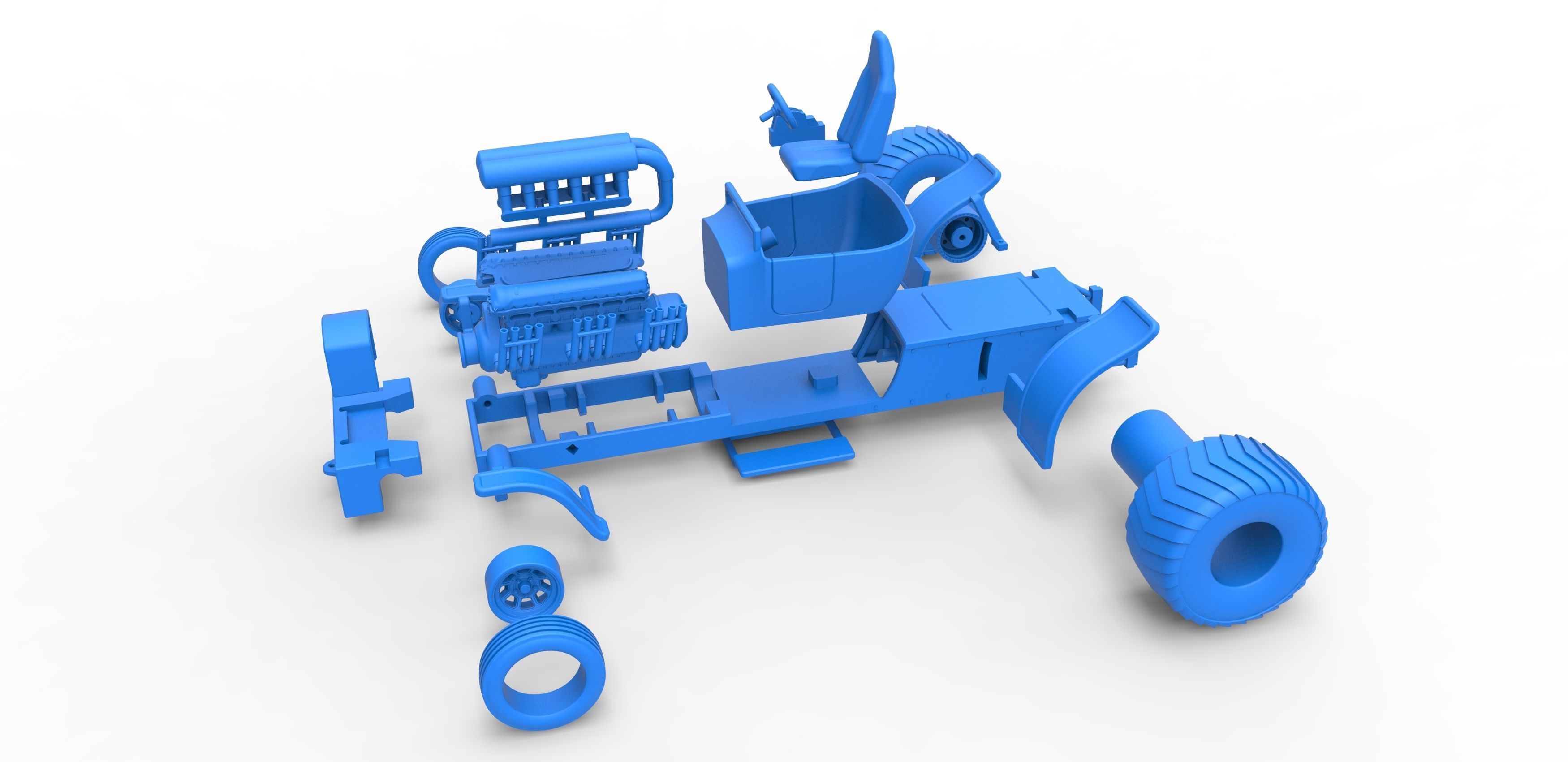 Pulling truck 2wd Hot rod with V12 Scale 1 to 25 3D print model_29