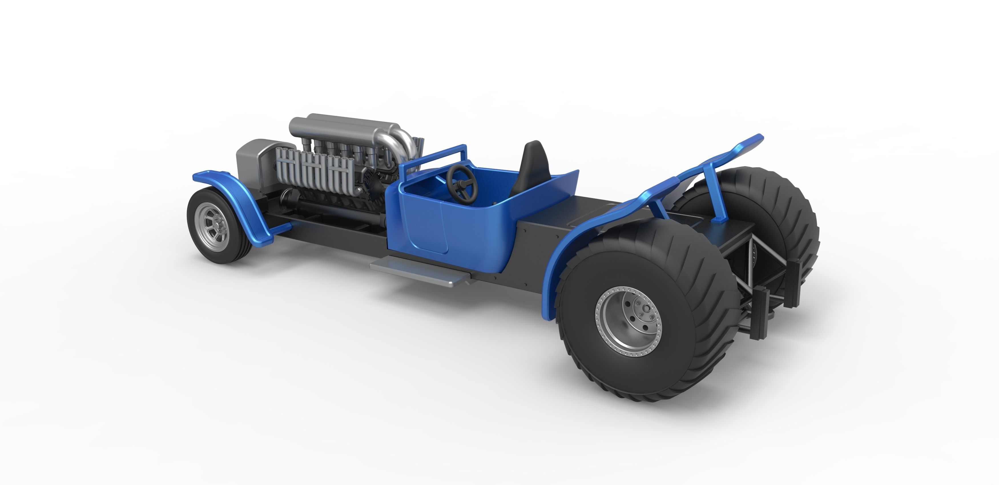 Pulling truck 2wd Hot rod with V12 Scale 1 to 25 3D print model_11