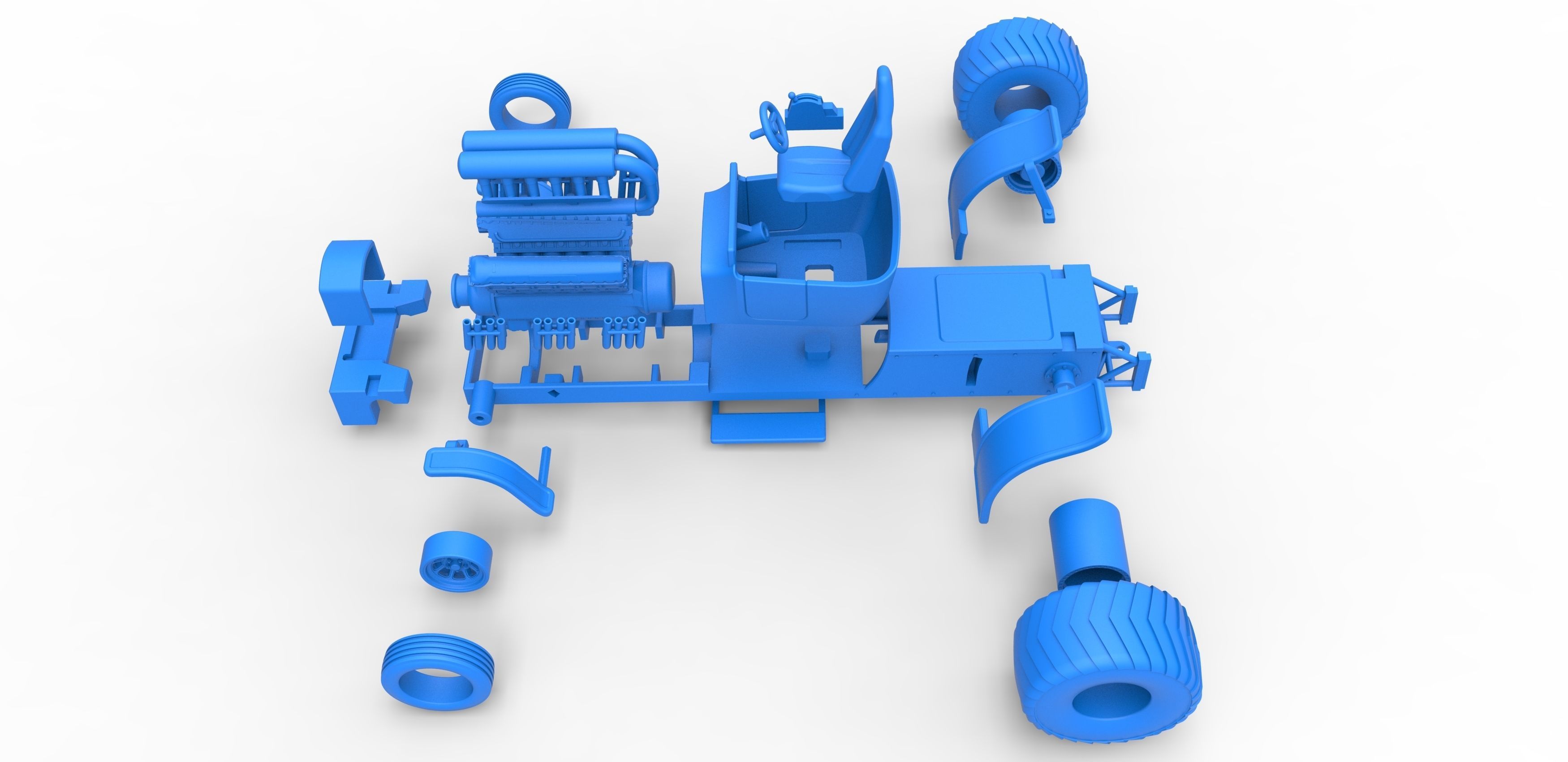 Pulling truck 2wd Hot rod with V12 Scale 1 to 25 3D print model_33
