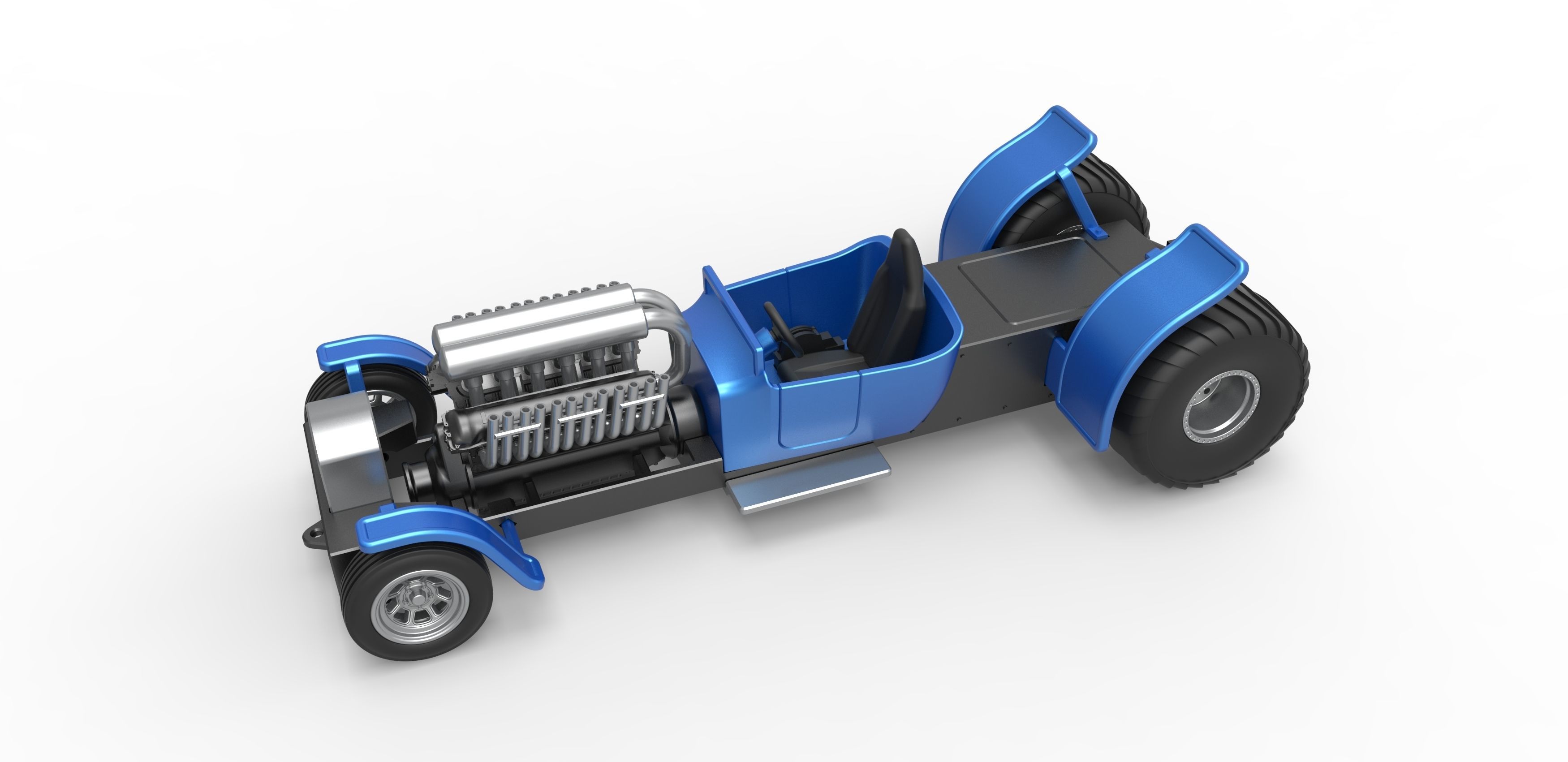 Pulling truck 2wd Hot rod with V12 Scale 1 to 25 3D print model_2