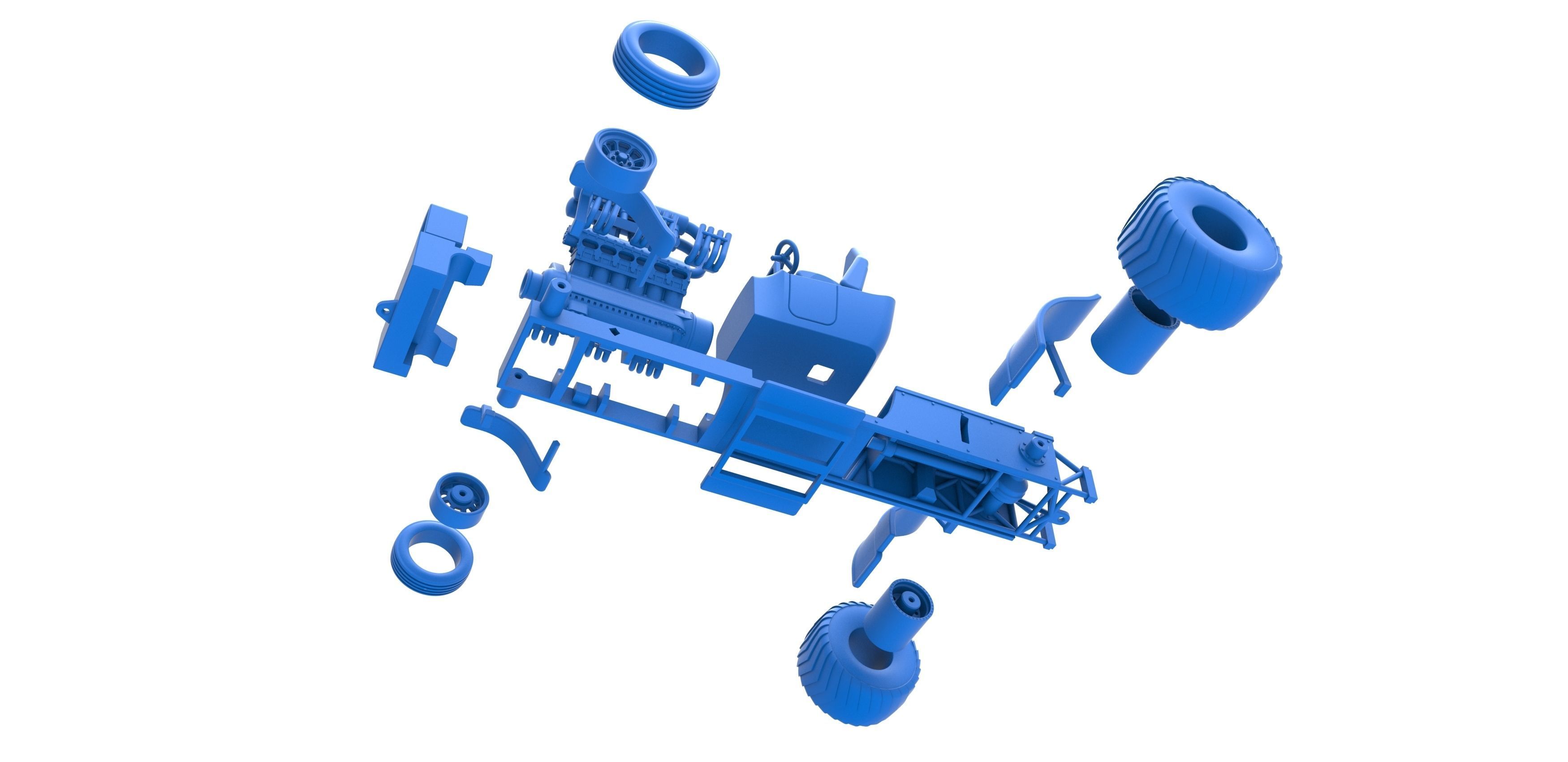 Pulling truck 2wd Hot rod with V12 Scale 1 to 25 3D print model_30