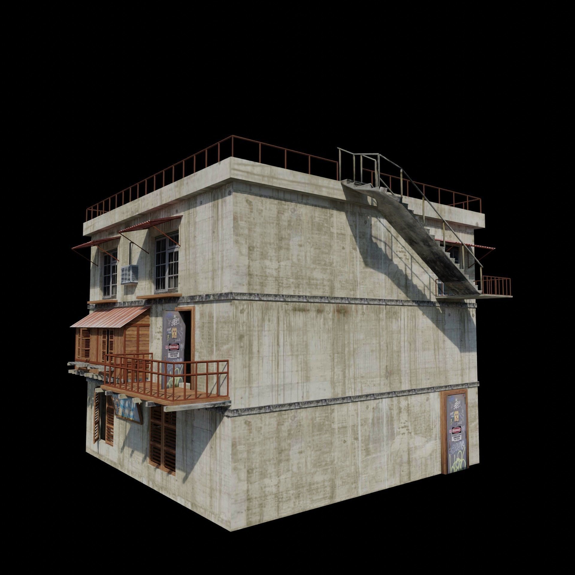 Arab Building with Interior And Exterior Low-poly 3D model_3