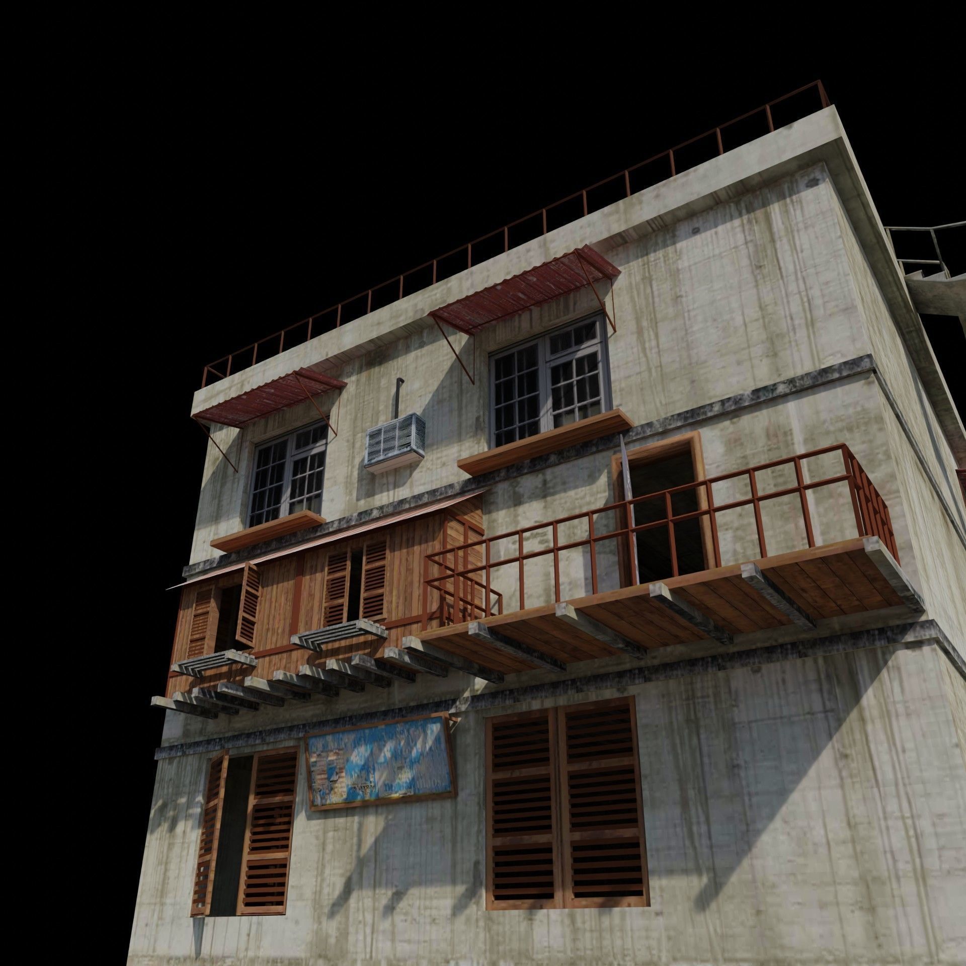 Arab Building with Interior And Exterior Low-poly 3D model_4