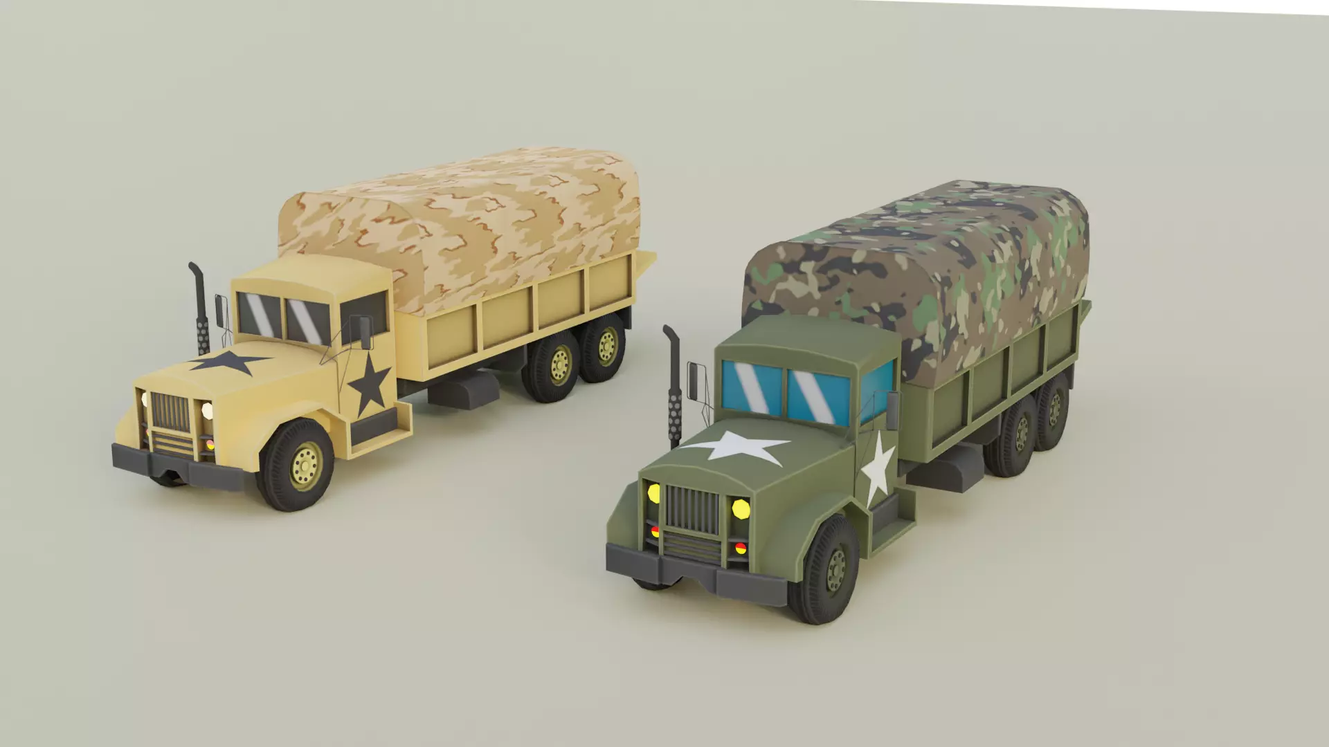 Military Truck Set Low-poly 3D model