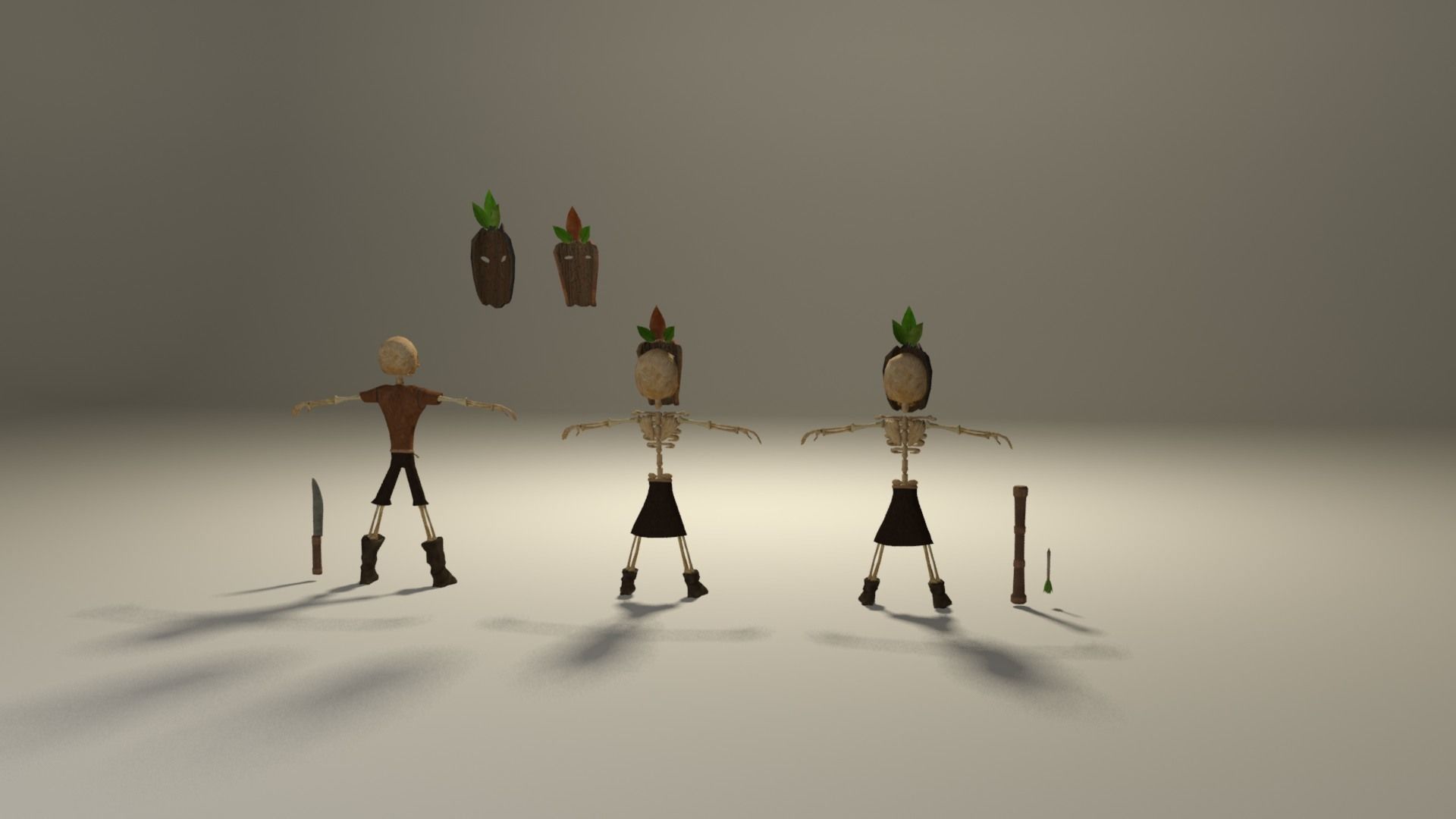 Indigenous skeletons with masks 2 Low-poly 3D model_5