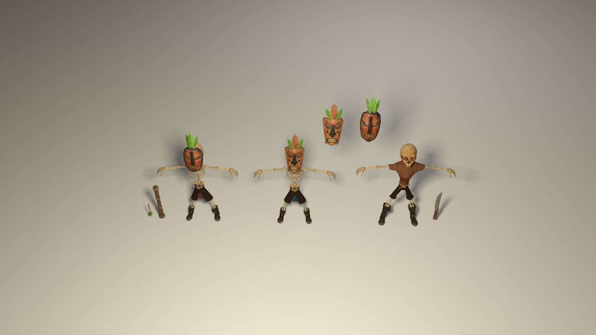 Indigenous skeletons with masks 2 Low-poly 3D model_3