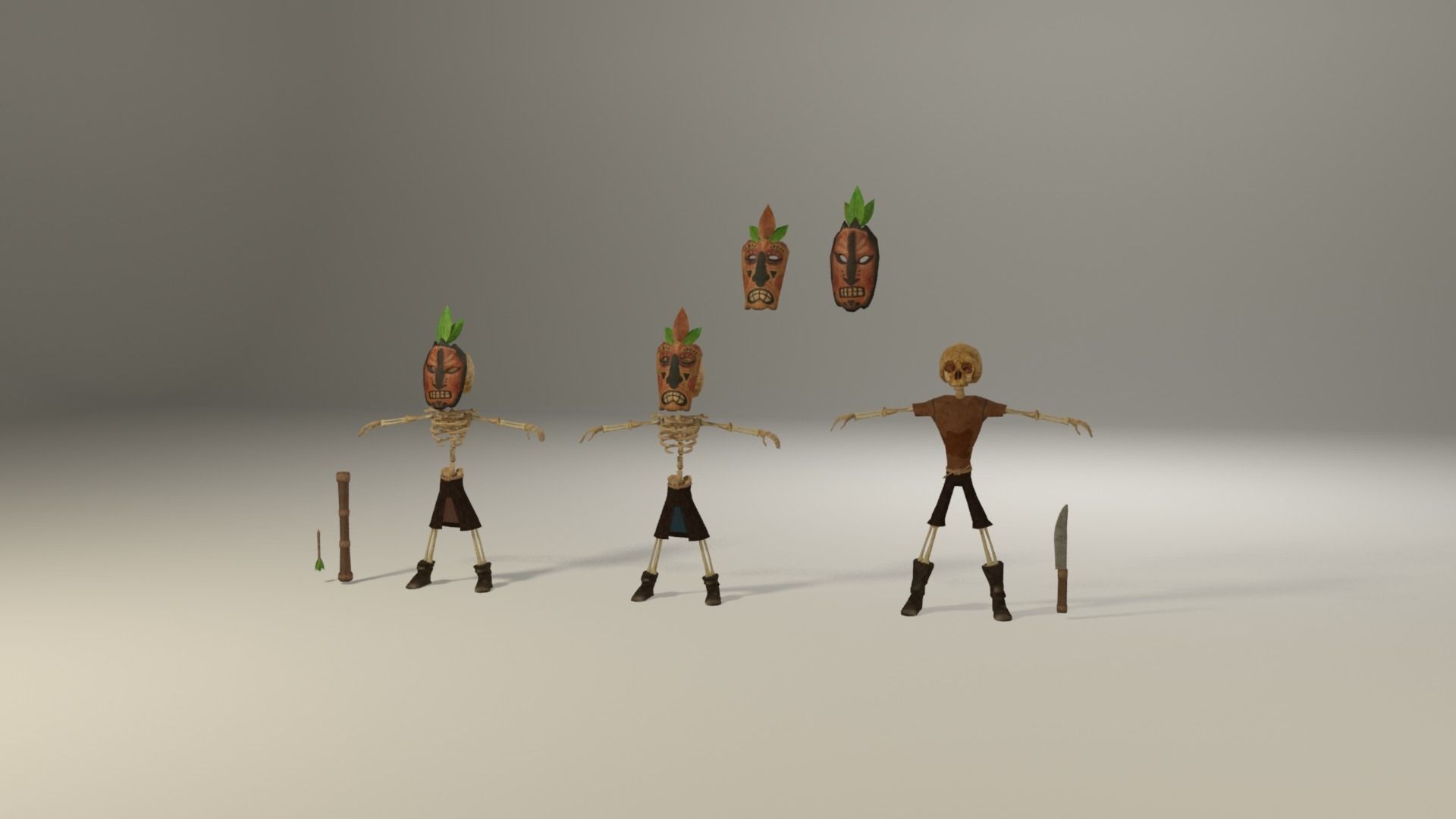 Indigenous skeletons with masks 2 Low-poly 3D model_7