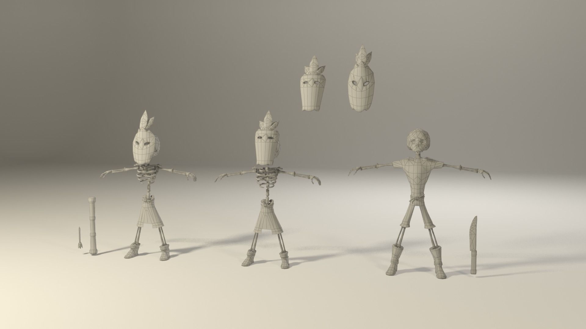 Indigenous skeletons with masks 2 Low-poly 3D model_8