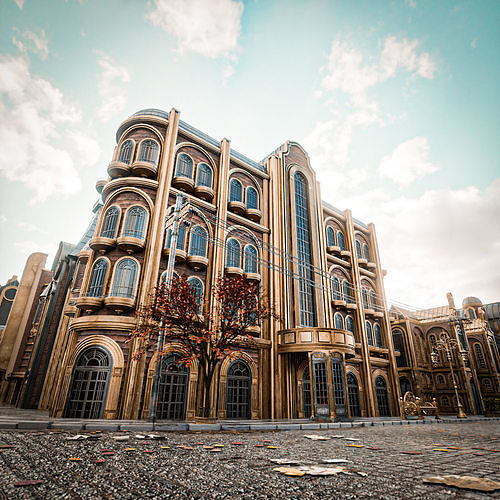 ART DECO STEAMPUNK BUILDING 01 Low-poly 3D model 3