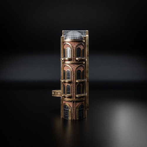 ART DECO STEAMPUNK BUILDING 01 Low-poly 3D model 6