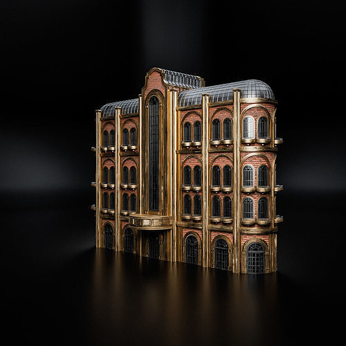 ART DECO STEAMPUNK BUILDING 01 Low-poly 3D model 5