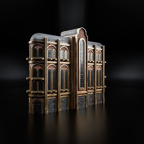 ART DECO STEAMPUNK BUILDING 01 Low-poly 3D model 7