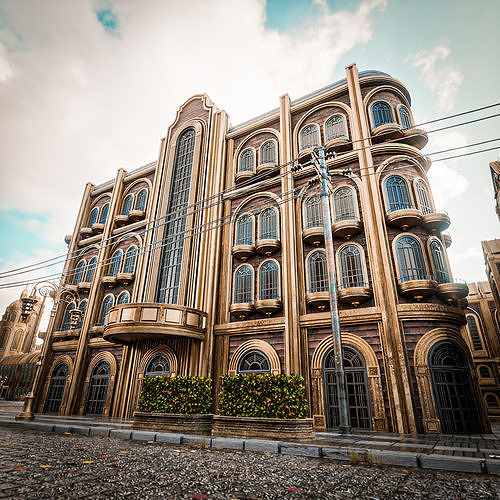ART DECO STEAMPUNK BUILDING 01 Low-poly 3D model 2