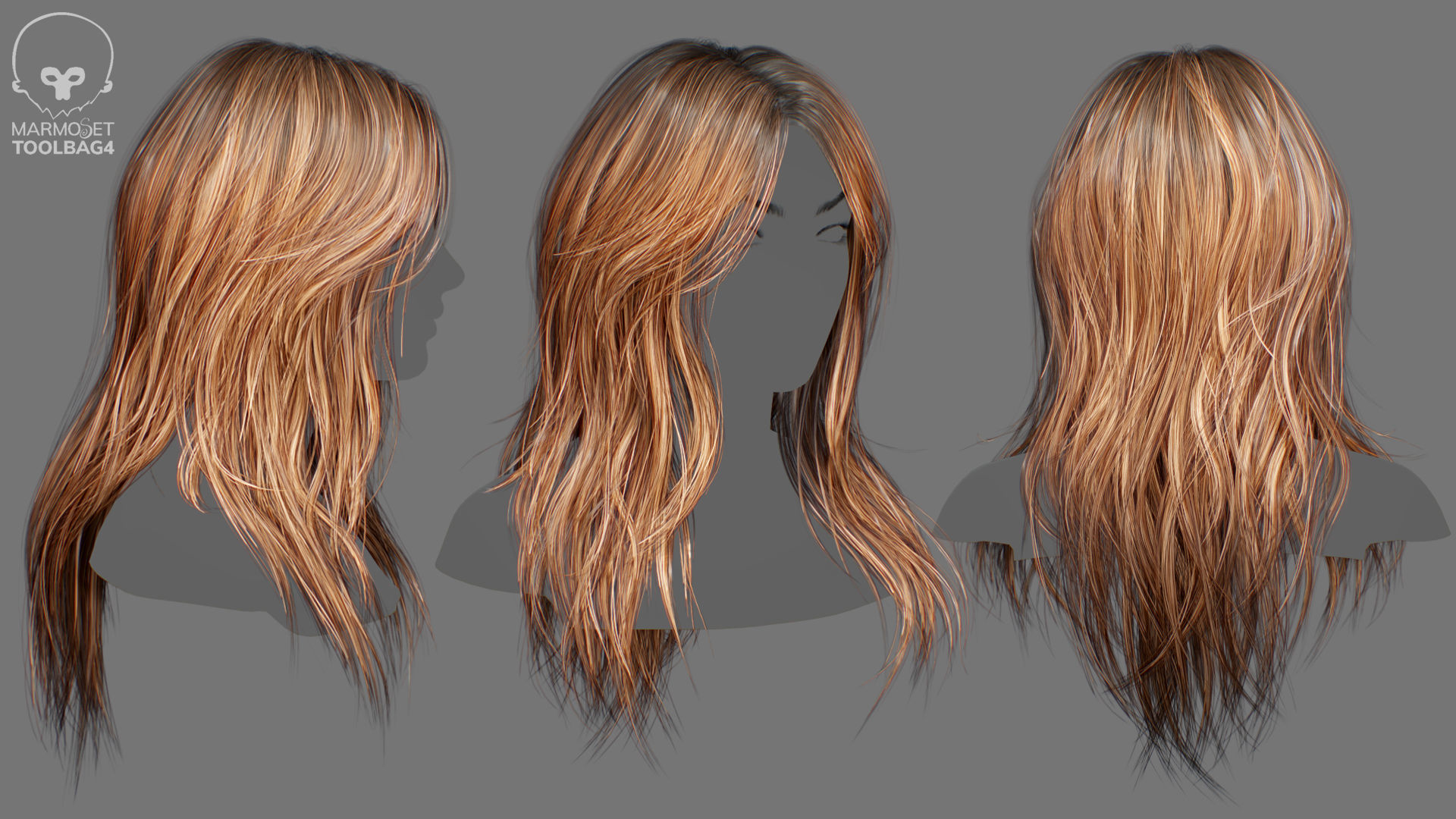 Low Poly Cards Game-ready Long Hairstyle Low-poly 3D model_5