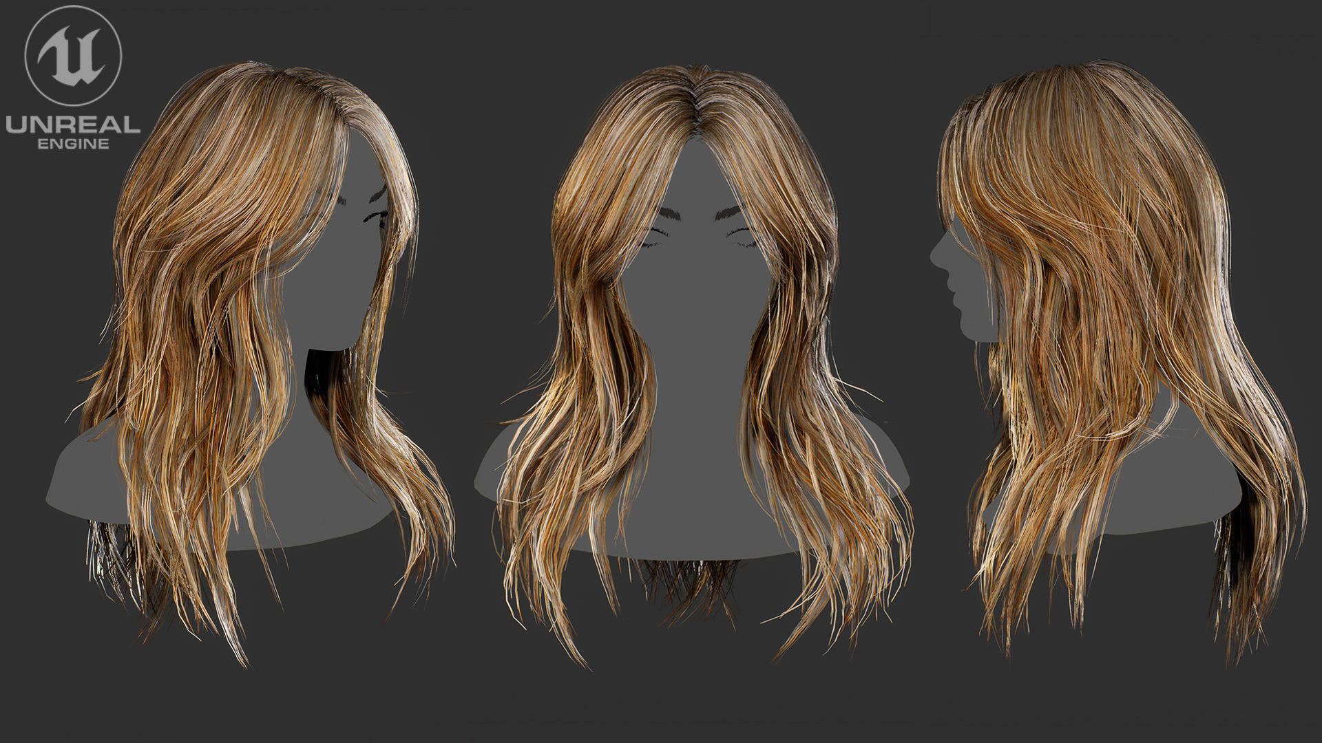Low Poly Cards Game-ready Long Hairstyle Low-poly 3D model_2