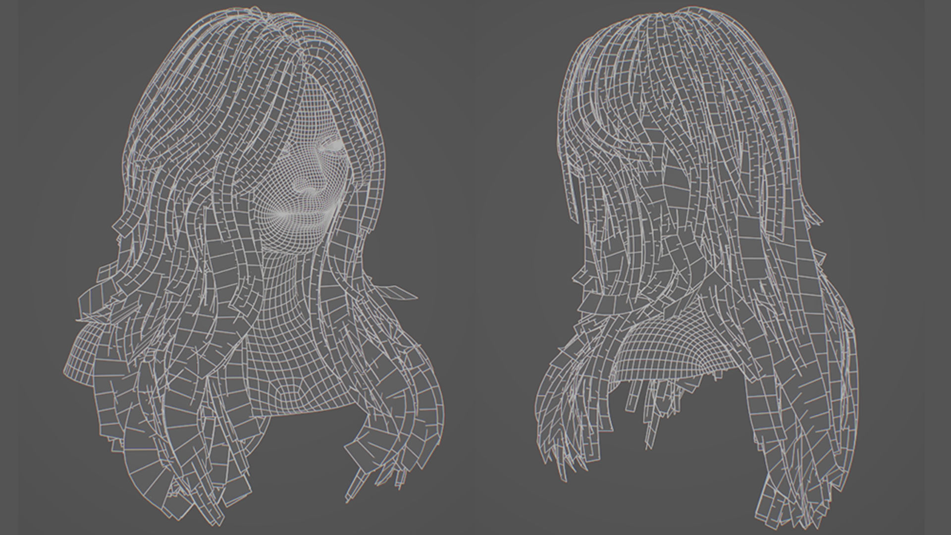 Low Poly Cards Game-ready Long Hairstyle Low-poly 3D model_6