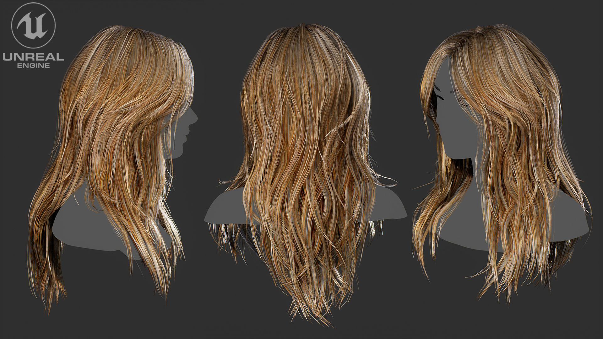 Low Poly Cards Game-ready Long Hairstyle Low-poly 3D model_3