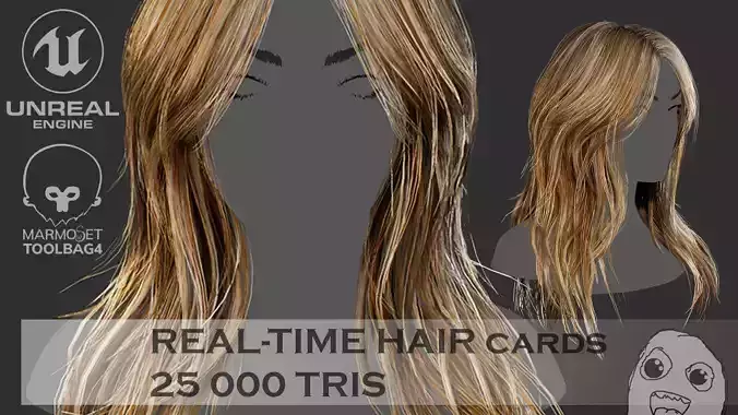 Low Poly Cards Game-ready Long Hairstyle Low-poly 3D model