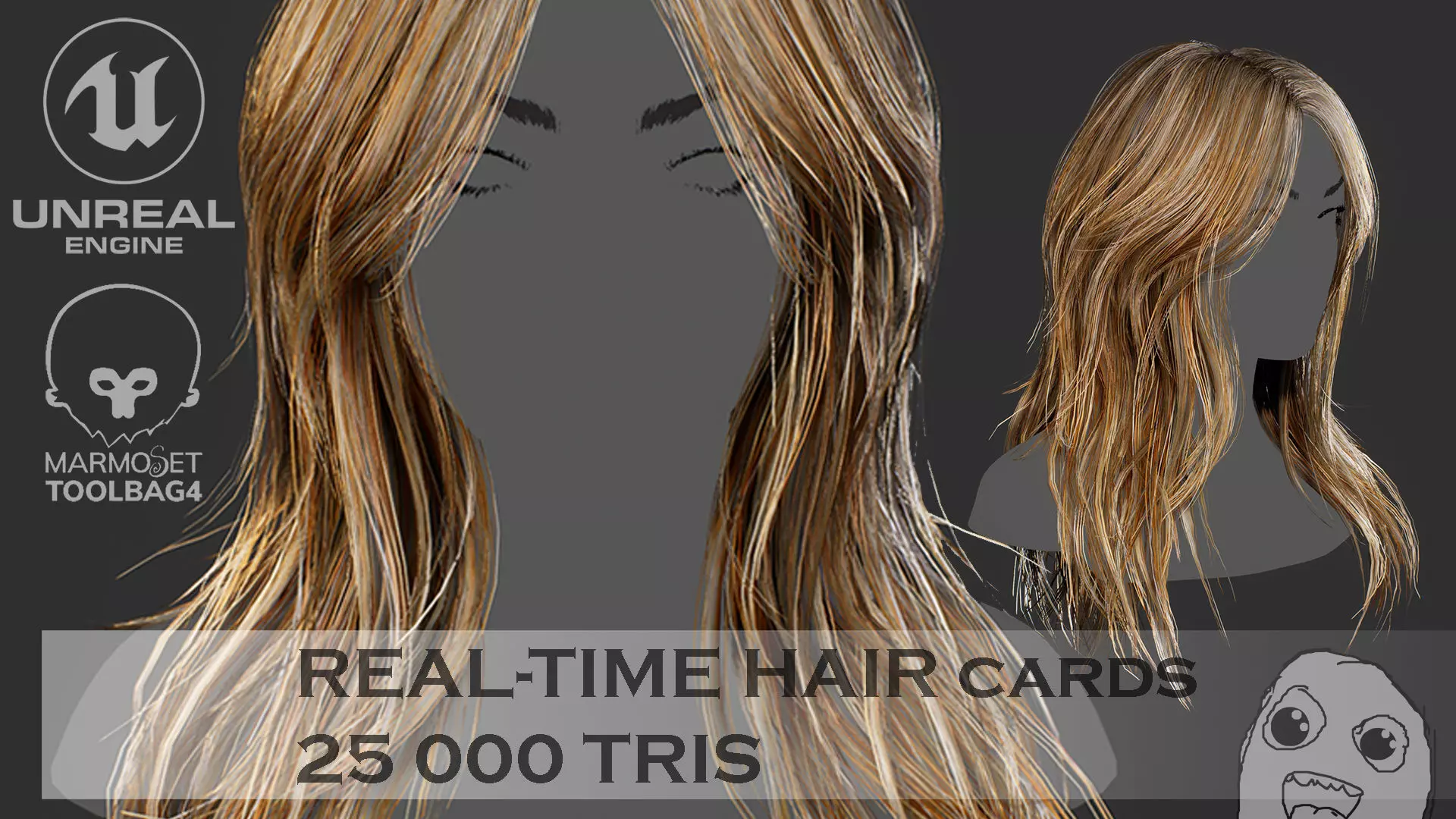 Low Poly Cards Game-ready Long Hairstyle Low-poly 3D model_0