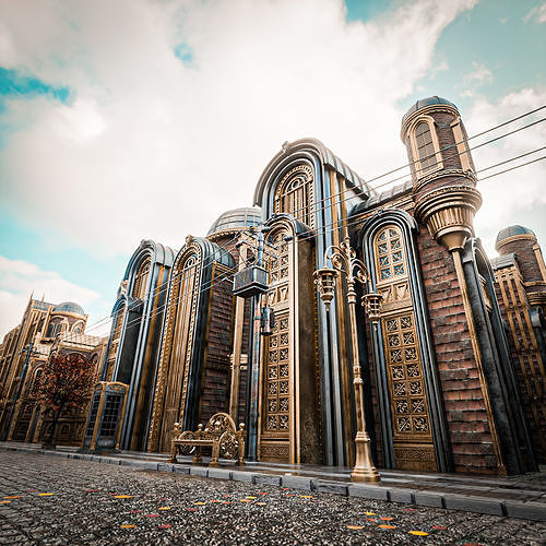 ART DECO STEAMPUNK BUILDING 03 Low-poly 3D model 4