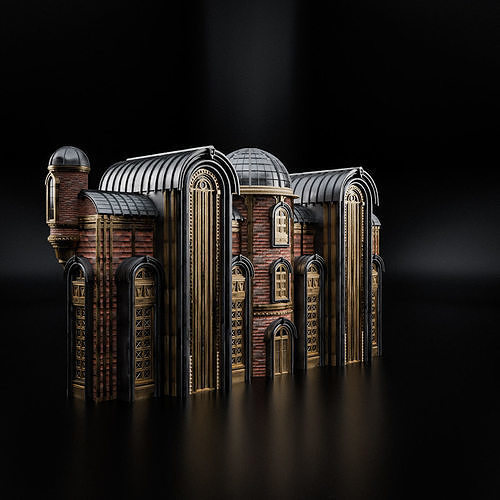 ART DECO STEAMPUNK BUILDING 03 Low-poly 3D model 7