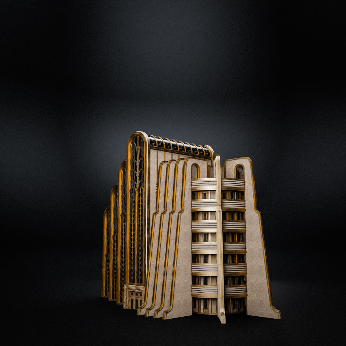 ART DECO SKYSCRAPER BUILDING 02 Low-poly 3D model_5