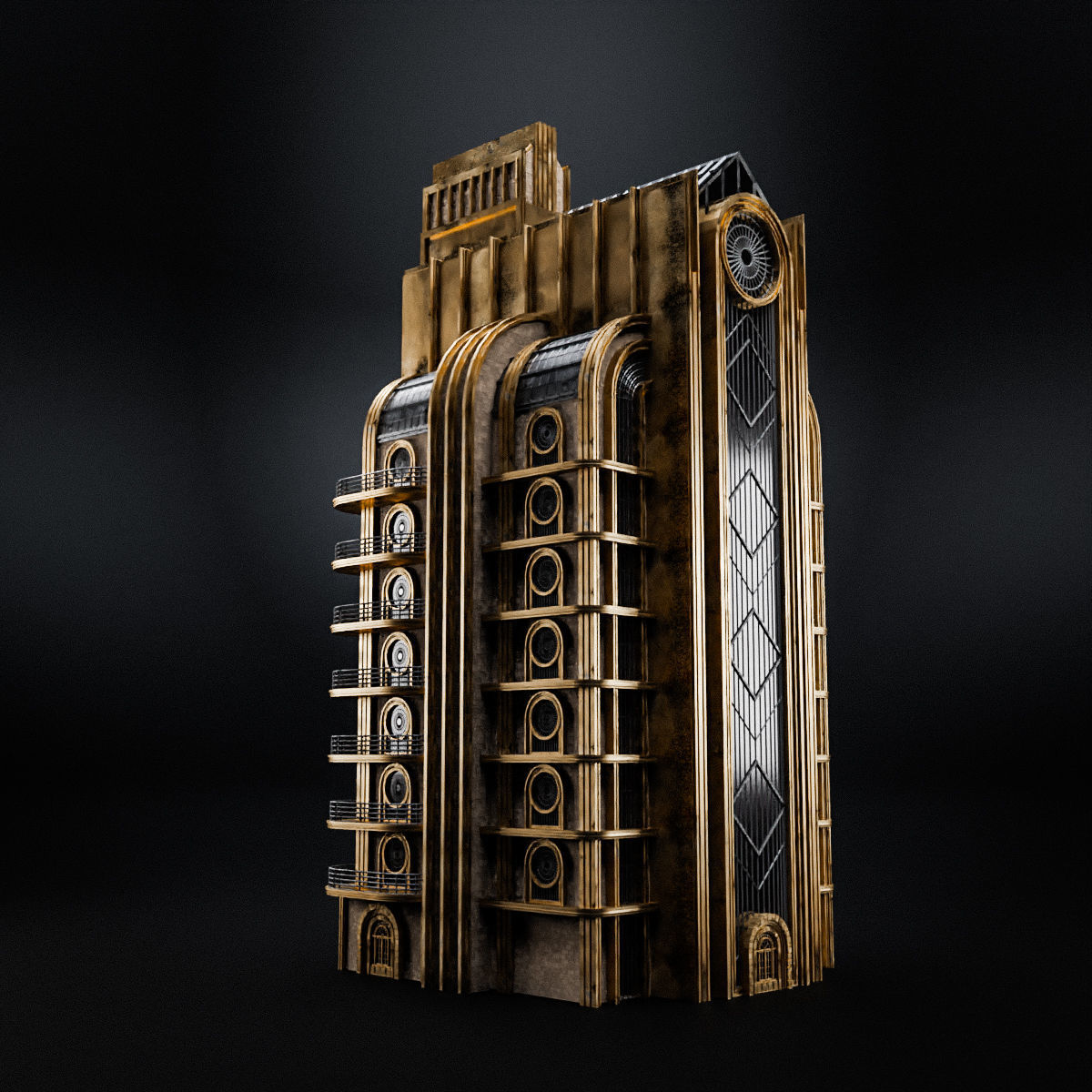 ART DECO SKYSCRAPER BUILDING 04 Low-poly 3D model_7
