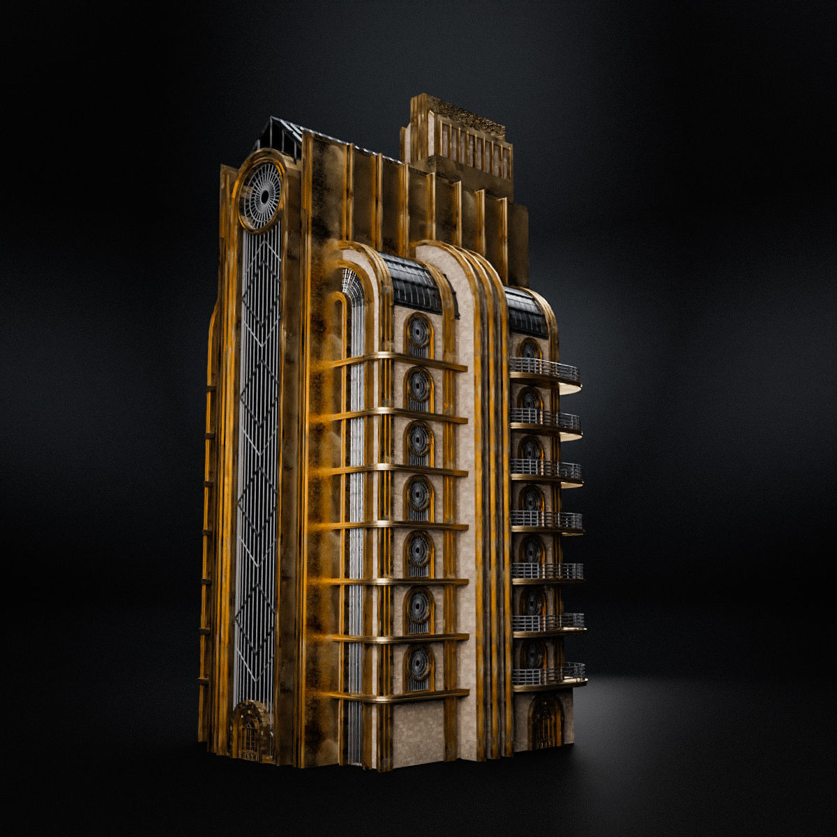 ART DECO SKYSCRAPER BUILDING 04 Low-poly 3D model_9