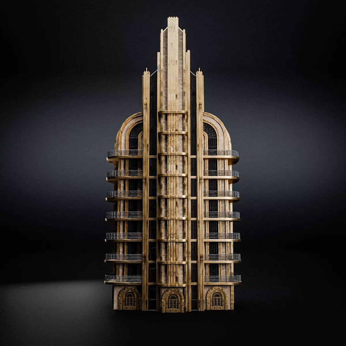 ART DECO SKYSCRAPER BUILDING 04 Low-poly 3D model_0