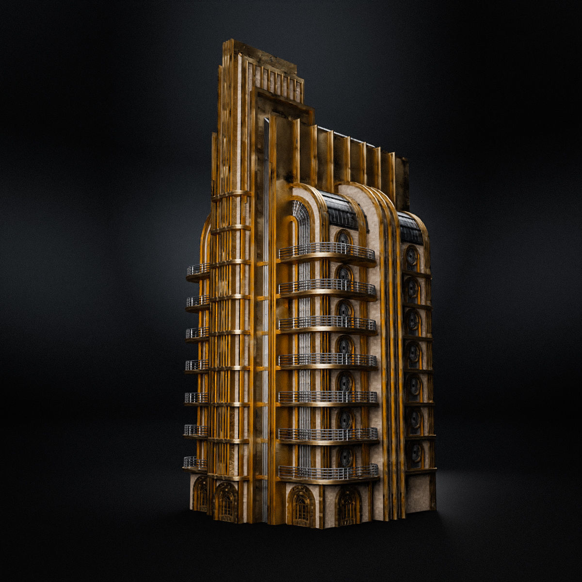 ART DECO SKYSCRAPER BUILDING 04 Low-poly 3D model_5