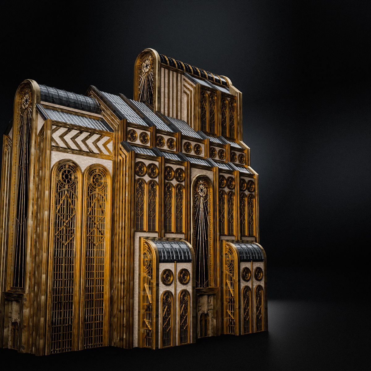 ART DECO SKYSCRAPER BUILDING 05 Low-poly 3D model_9