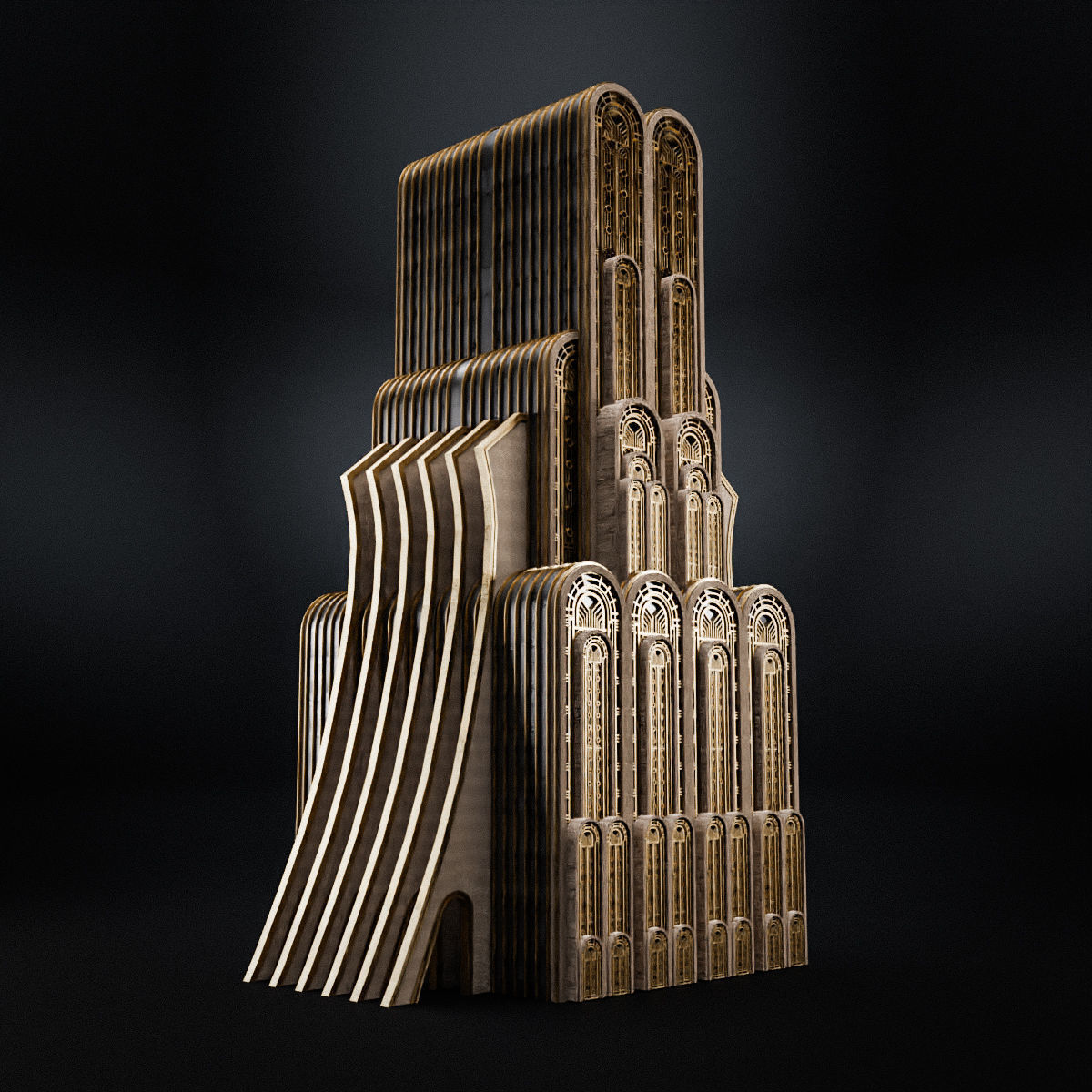 ART DECO SKYSCRAPER BUILDING 07 Low-poly 3D model_7