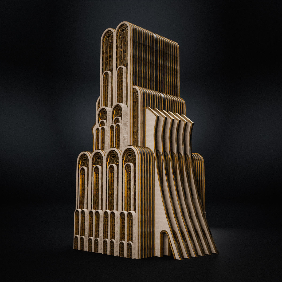 ART DECO SKYSCRAPER BUILDING 07 Low-poly 3D model_5