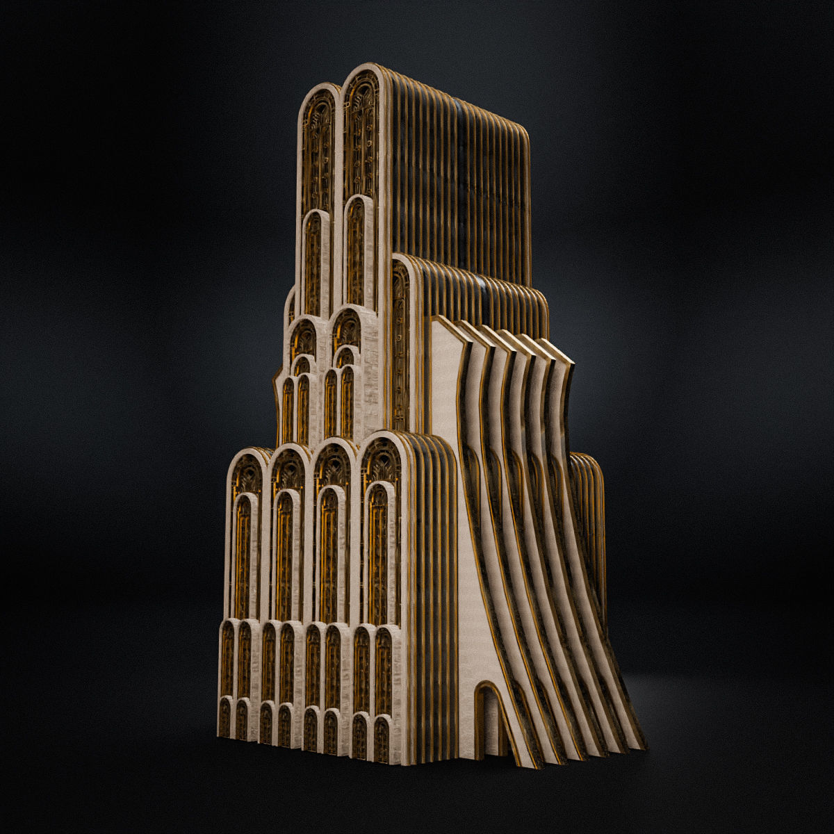 ART DECO SKYSCRAPER BUILDING 07 Low-poly 3D model_9