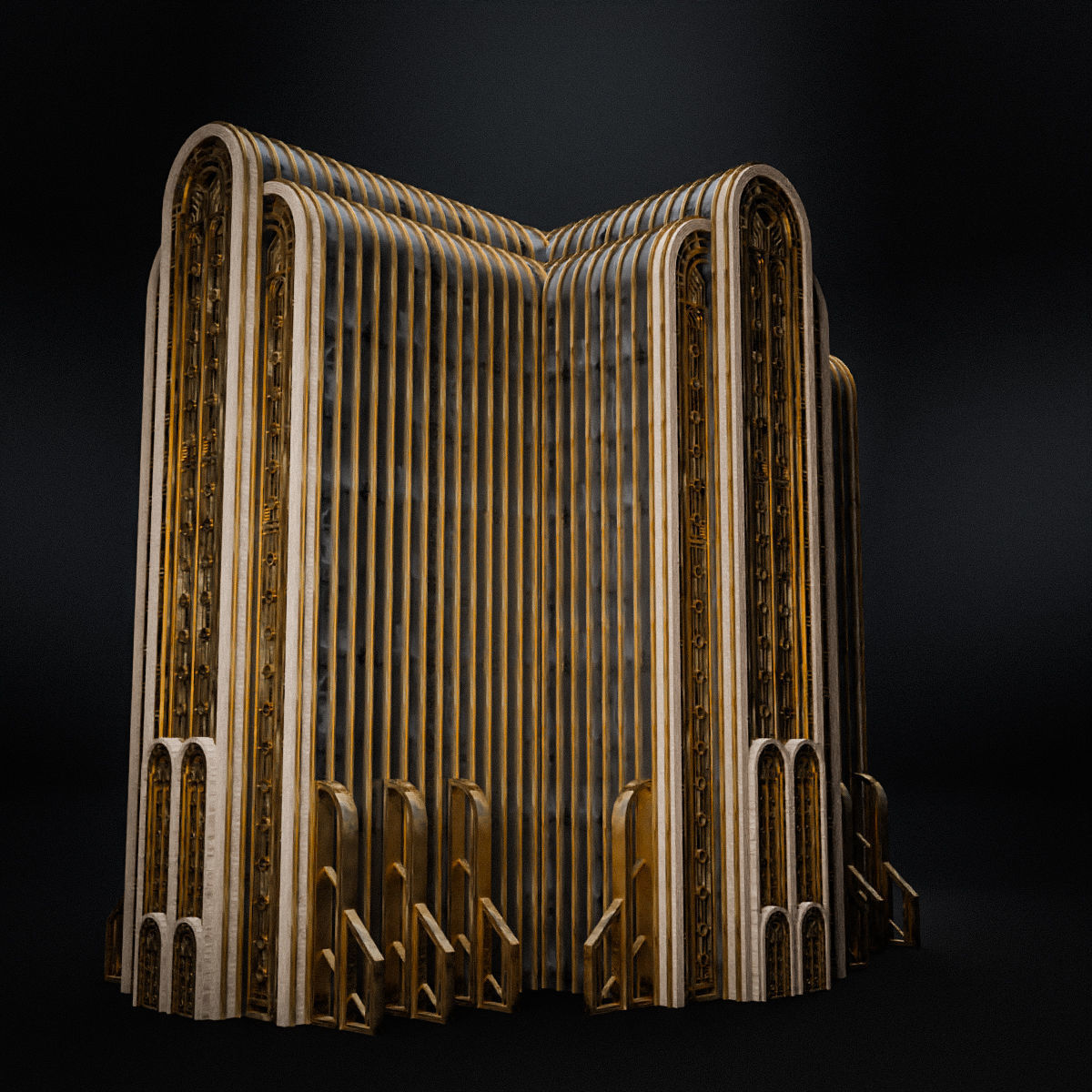 ART DECO SKYSCRAPER BUILDING 08 Low-poly 3D model_9