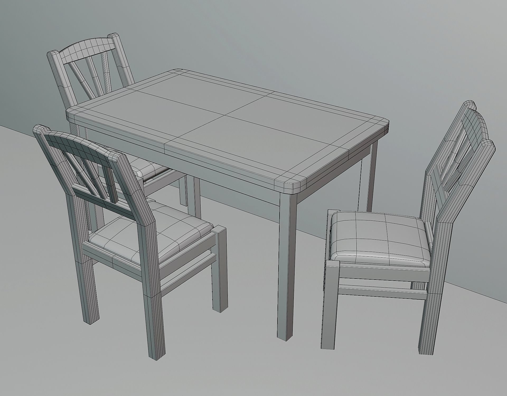 Simple kitchen set with a table and three chairs Low-poly 3D model_3