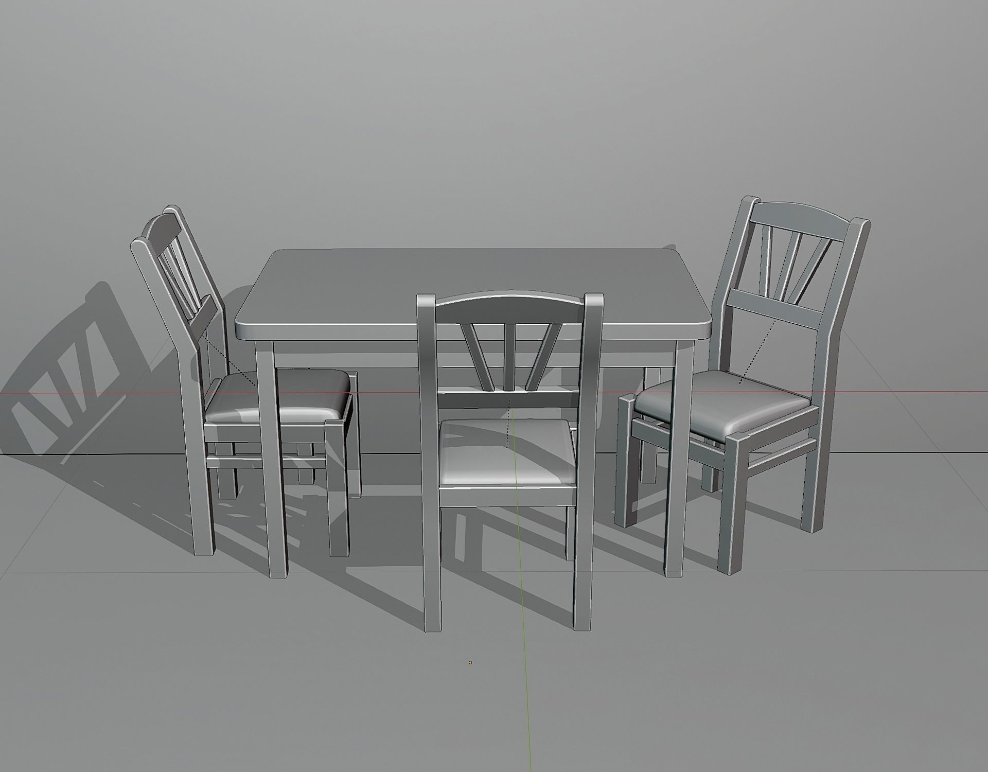 Simple kitchen set with a table and three chairs Low-poly 3D model_2