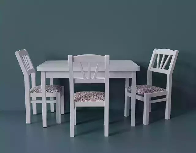 Simple kitchen set with a table and three chairs Low-poly 3D model