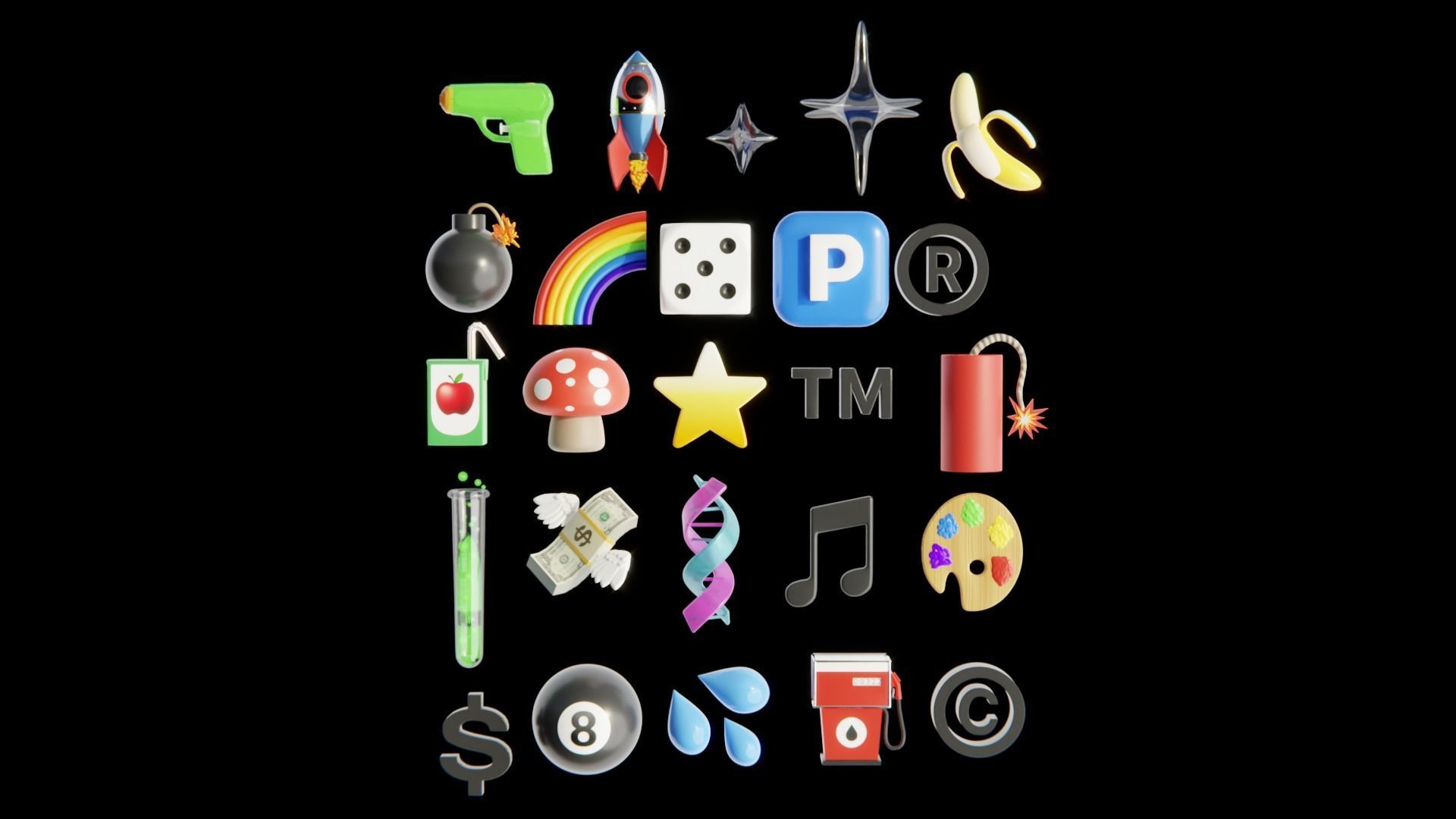 25 Emoji Pack Low-poly 3D model_1