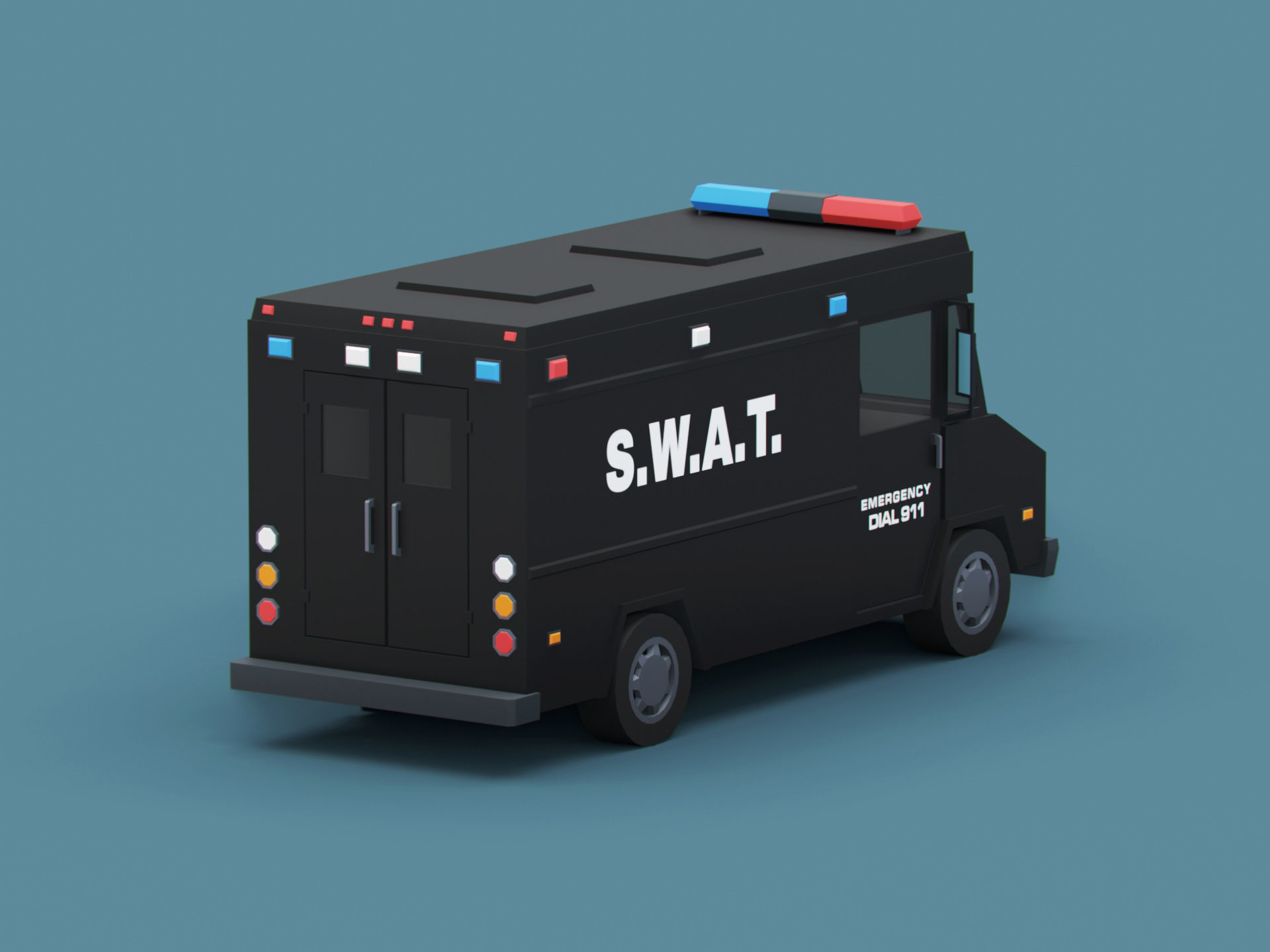 Stylized Cartoon Step Van Police SWAT Low-poly 3D model_2