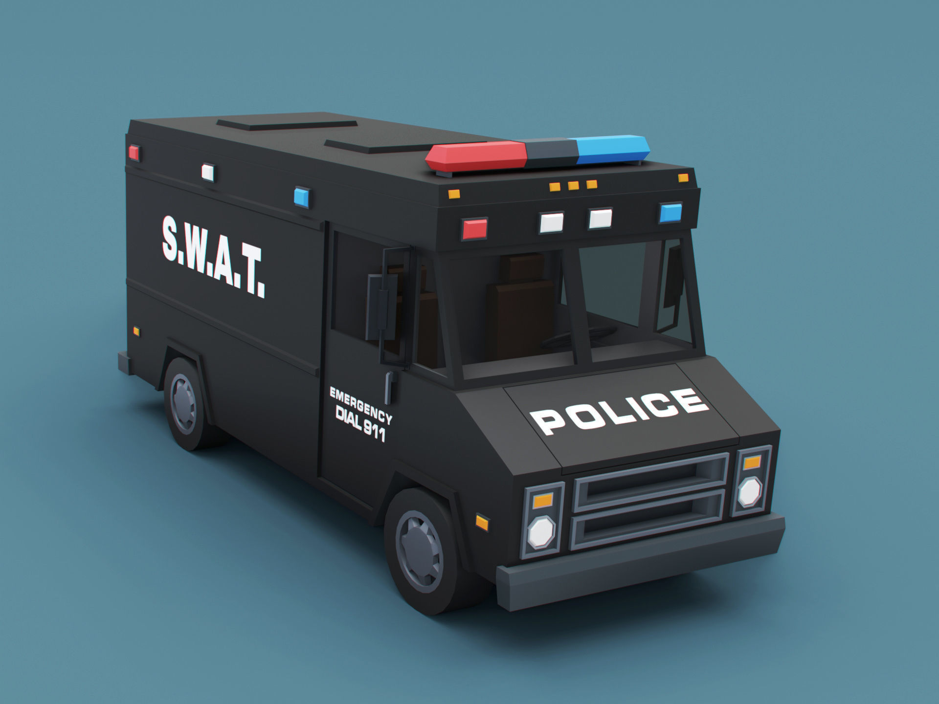 Stylized Cartoon Step Van Police SWAT Low-poly 3D model_5