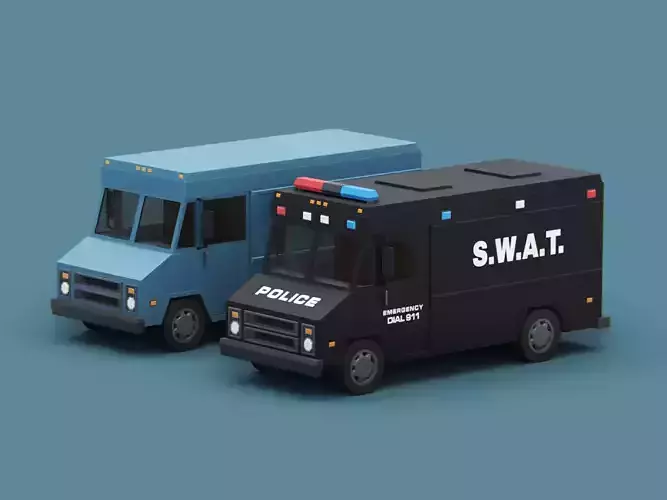 Stylized Cartoon Step Van Police SWAT Low-poly 3D model