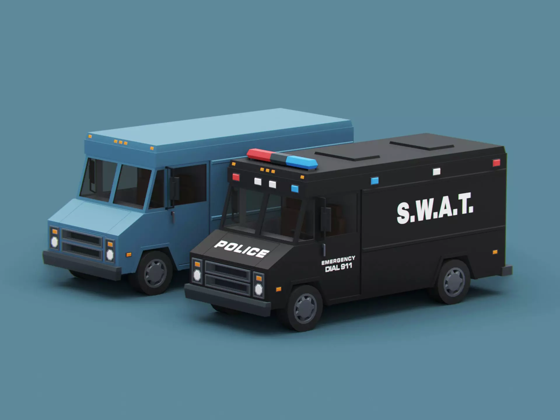 Stylized Cartoon Step Van Police SWAT Low-poly 3D model_0