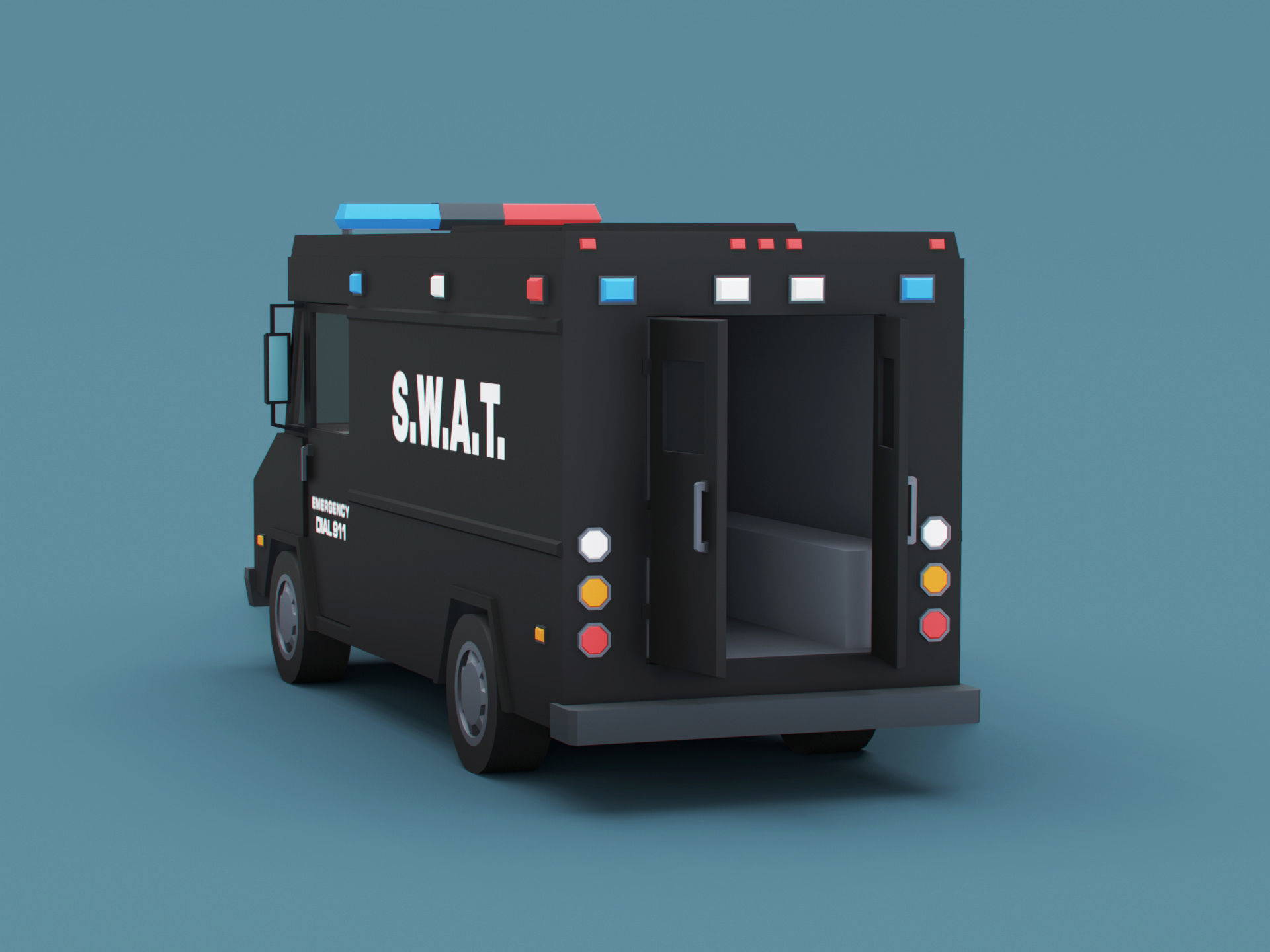 Stylized Cartoon Step Van Police SWAT Low-poly 3D model_9