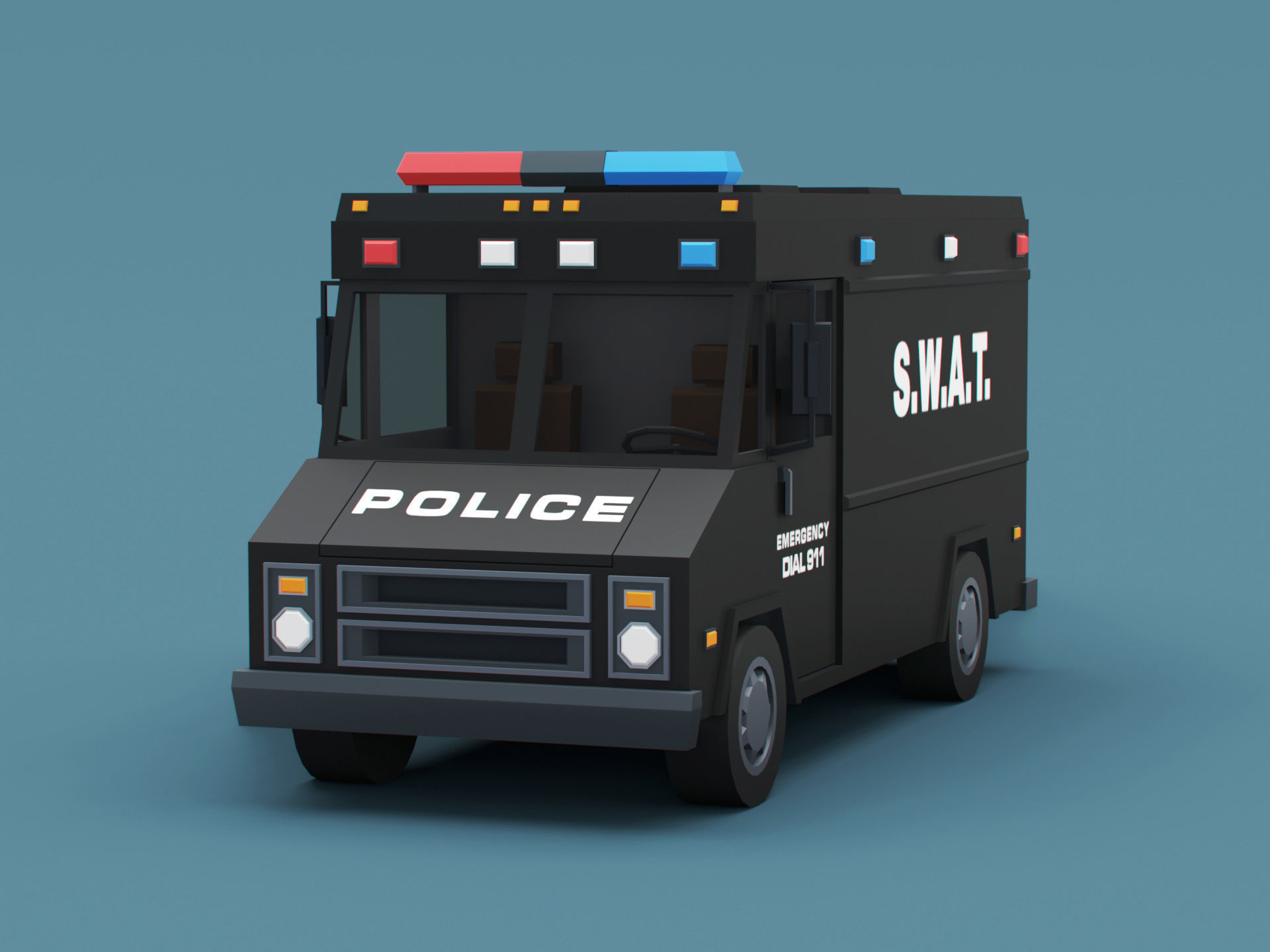 Stylized Cartoon Step Van Police SWAT Low-poly 3D model_8