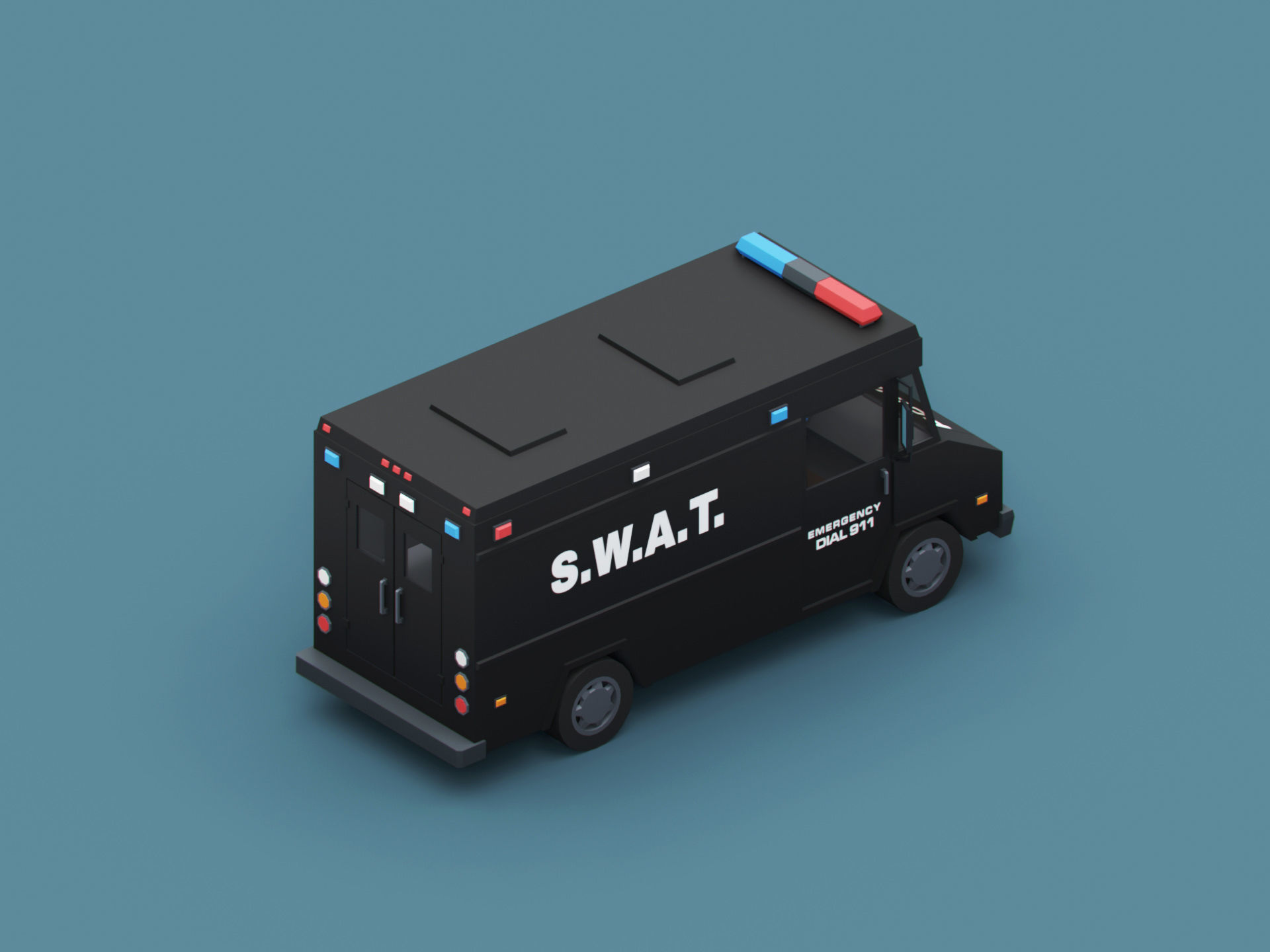 Stylized Cartoon Step Van Police SWAT Low-poly 3D model_7