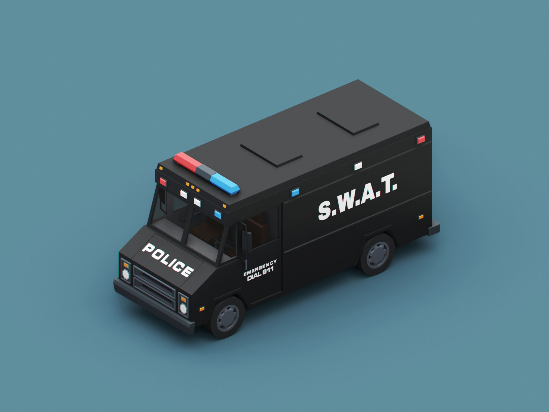 Stylized Cartoon Step Van Police SWAT Low-poly 3D model_6