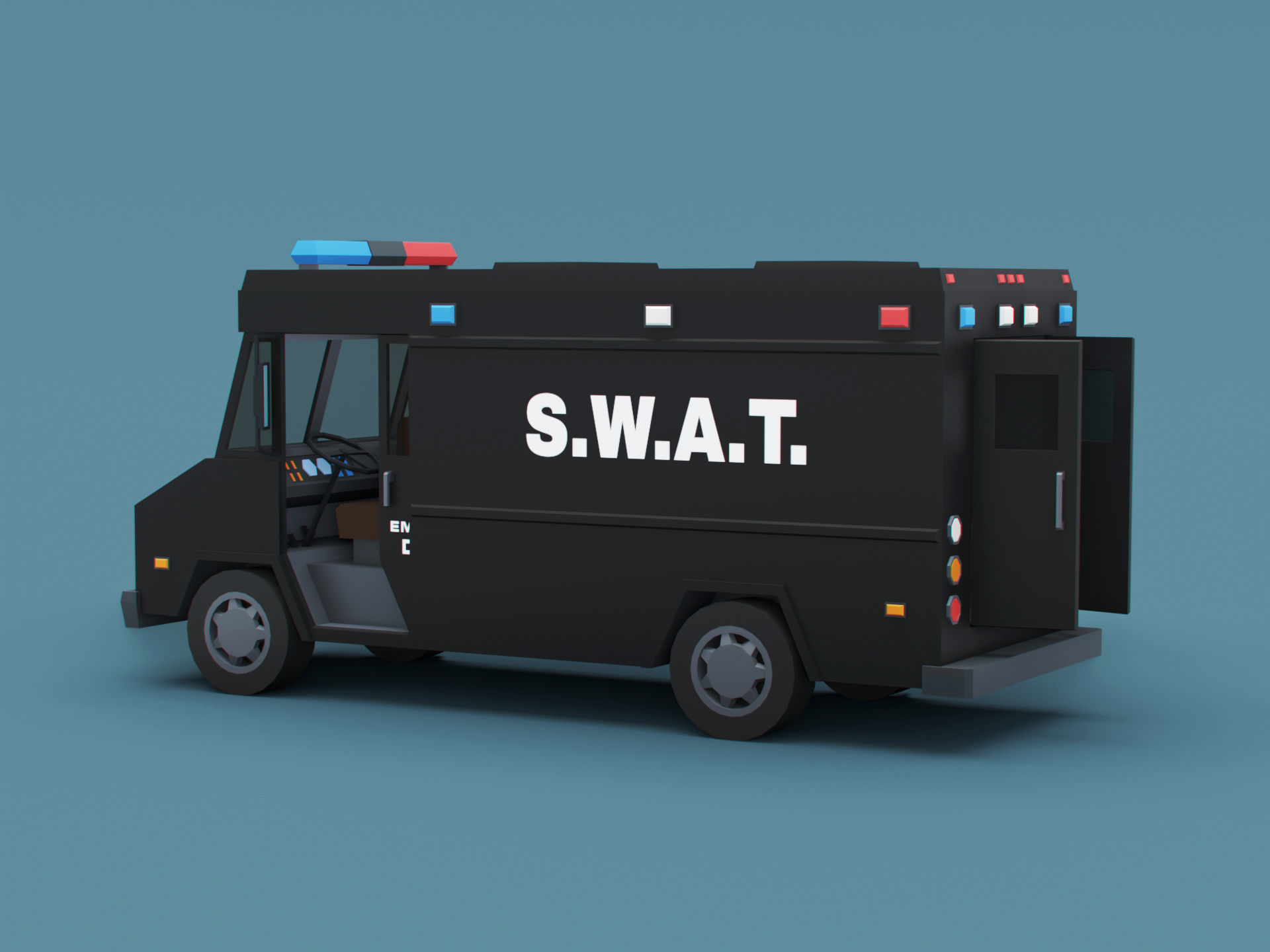Stylized Cartoon Step Van Police SWAT Low-poly 3D model_3